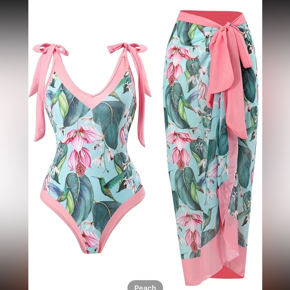 Floral Print Two Pieces Swim Suit
